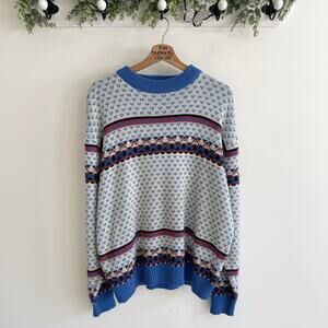 vintage JC Penny fairisle grandpacore Sweater XL acrylic red white blue crew nec